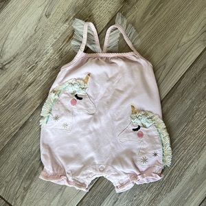 Mudpie unicorn appliqué romper 3-6months